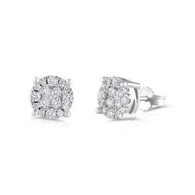 Real Diamond Cluster Earrings 18ct White Gold 8.2mm Wide 0.75ctw Mined Diamonds