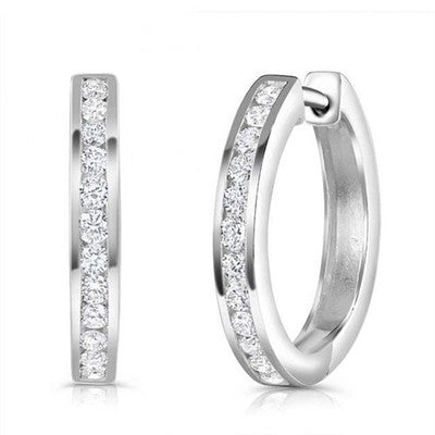 Real Diamond Hoop Earrings 9ct White Gold 18.5mm Diameter 0.50ctw Mined Diamonds