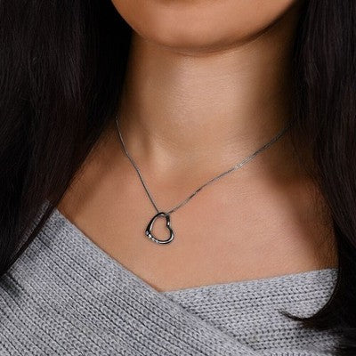 Diamond Open Floating Heart Pendant 9ct White Gold 18" / 45cm Chain