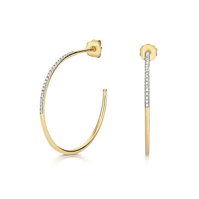 Diamond Hoop Earrings Yellow Gold 0.08ctw Diamonds 25mm Hoops