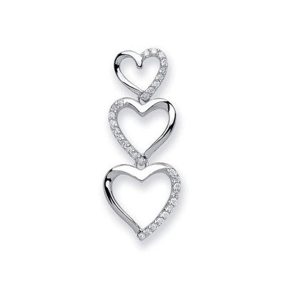 Diamond Three Heart Pendant 9ct White Gold 18" Chain 0.15ctw of Real Diamonds
