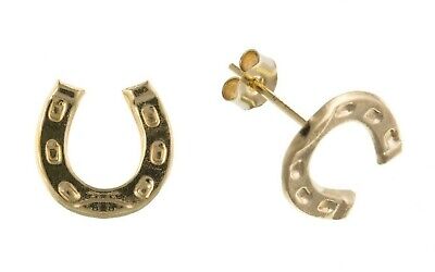 Yellow Gold Horseshoe Stud Earring Solid 9 Carat Studs British Made