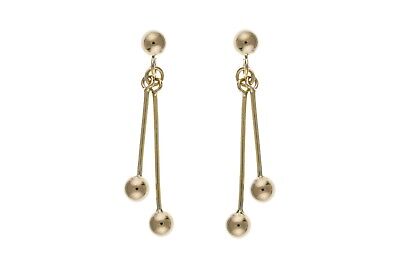 9ct Stick and Bead Drop Earrings Yellow Gold Drops Dangly Hallmarked