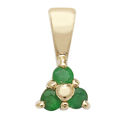 Emerald Pendant and Earrings Set Three Stone Trilogy 9ct Yellow Gold Hallmarked