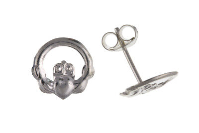 Solid Silver Claddagh Set Pendant and Stud Earrings 925 Hallmark