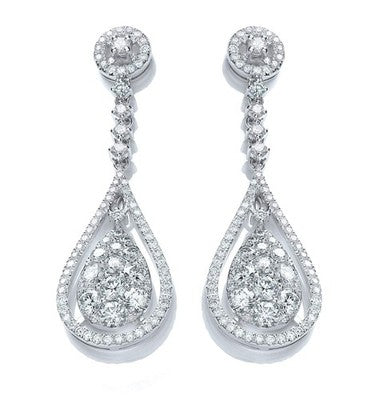 18ct White Gold 3.30ct Pear Shape Diamond Drop Earrings Hallmarked British Made