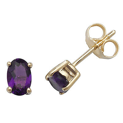 Amethyst Pendant and Earrings Set Oval Solitaire 9ct Yellow Gold Hallmarked