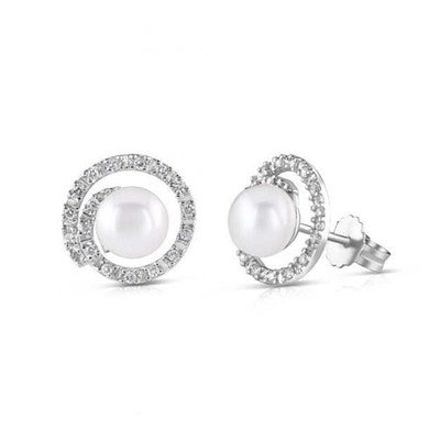 Freshwater Pearl Stud Earrings 9ct White Gold Real Mined Diamonds 12mm Wide