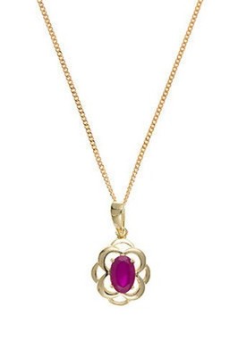 Elegant Yellow Gold Ruby Pendant Necklace and Earrings Jewellery Set