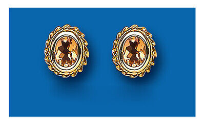 9ct Gold Citrine Oval Stud Earrings November Birthstone Hallmarked British Made