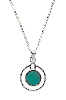Real Turquoise Silver Pendant 18" Chain Necklace Natural Stone 925 Hallmark
