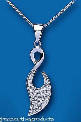 Sterling Silver Micro Pave Leaf Pendant 18" Chain 925 Hallmark