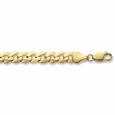 9ct Gold Curb Bracelet Mens Gents Yellow Gold 8" Flat Bevelled Hallmark
