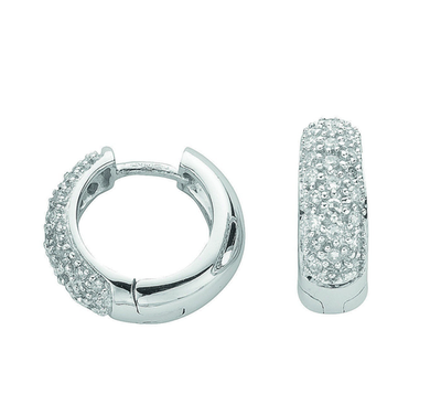 Real Diamond Huggie Hoop Earrings 9ct White Gold 14mm Diameter 0.42ctw Diamonds