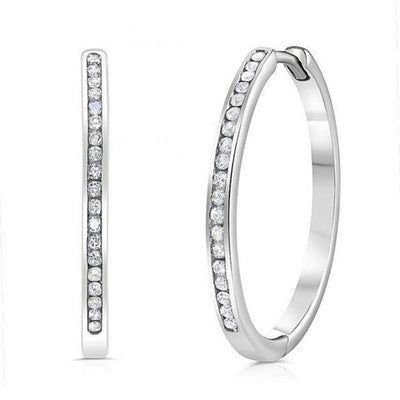 Real Diamond Hoop Earrings 9ct White Gold 24mm Diameter 0.27ctw Mined Diamonds