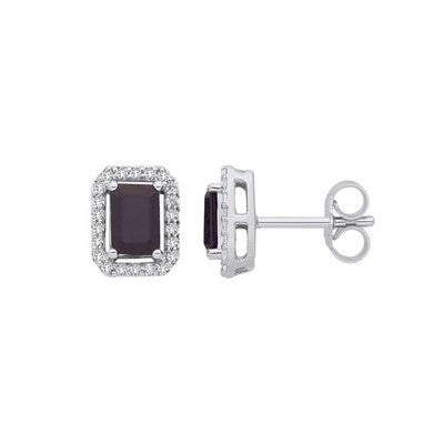 Sapphire and Diamond Earrings 18ct White Gold Rectangular Studs Mined Stones