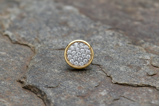 Men's Yellow Gold Earring Gents Gemstone Pave Stud