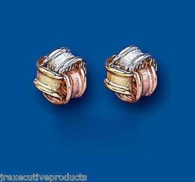 Multi Tone Gold Knot Stud Earrings 7mm 9 Carat Yellow Rose White Studs British