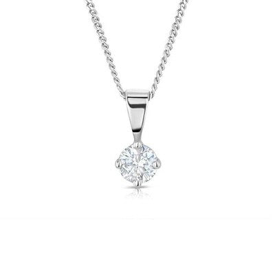 Genuine Diamond Solitaire Pendant 18ct White Gold 18" / 45cm Chain 0.35ctw