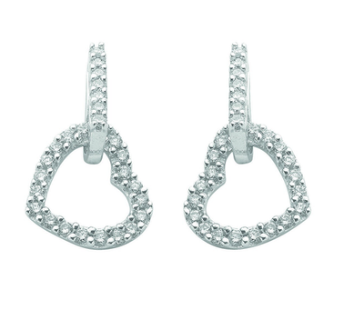 9ct White Gold Heart Drop Hoop Earrings Natural Diamond Dangle Gift for Women