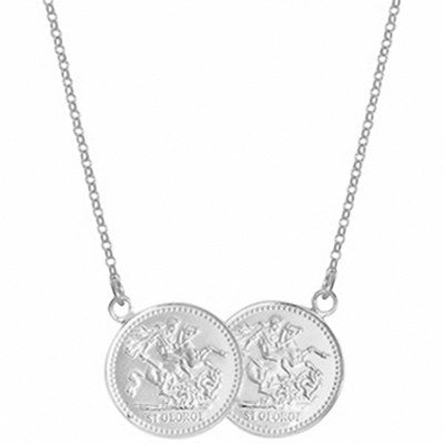 Half Sovereign Necklace Solid Sterling Silver Ladies Pendant 17 "