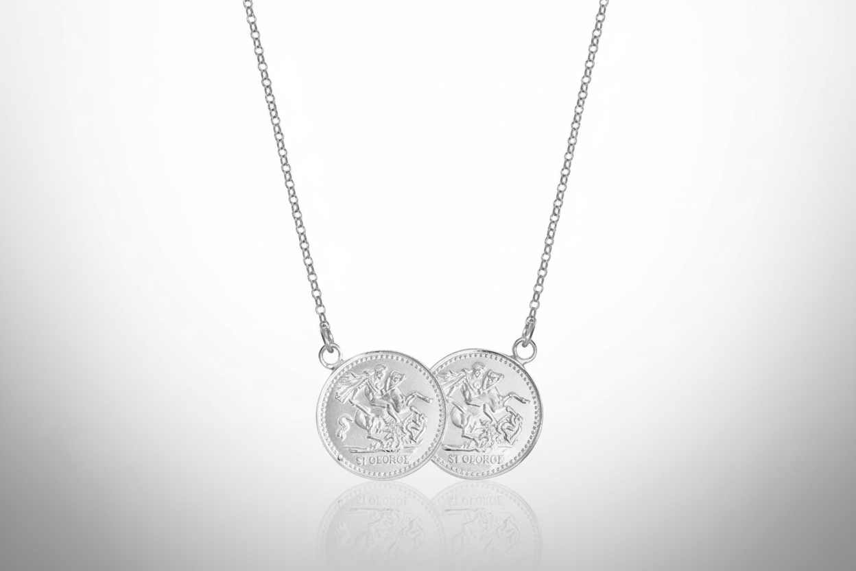 Half Sovereign Necklace Solid Sterling Silver Ladies Pendant 17 "