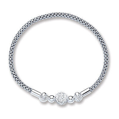 Mesh Bracelet Solid Sterling Silver Crystal Ball