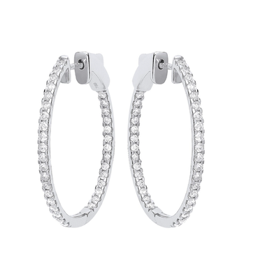 Real Diamond Oval Hoop Earrings 18ct White Gold 26 x 31mm 1.27ctw Mined Diamonds