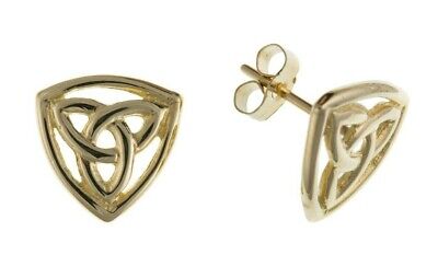 Yellow Gold Celtic Stud Earrings Solid 9 Carat Triangle Studs British Made