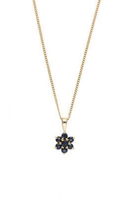 Natural Sapphire Jewellery Set Yellow Gold Pendant Necklace & Stud Earrings