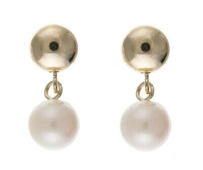 9ct Yellow Gold Pearl Drop Earrings Freshwater Cultured Hallmark Wedding Bridal 