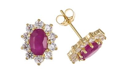 9ct Gold Ruby Stud Earrings Yellow Gold Cluster Studs July Birthstone Hallmarked