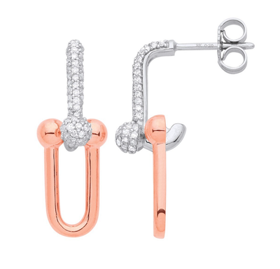 9ct White & Rose Gold Diamond Drop Earrings 24mm Ladies Luxury Jewellery