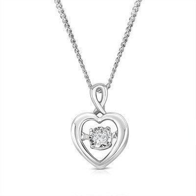 Dancing Diamond Heart Pendant 9ct White Gold 18" 45cm Real Genuine Diamond