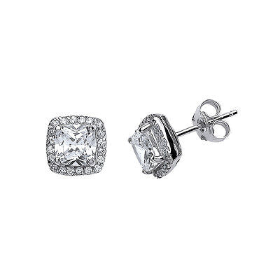 Cluster Earrings Silver Stud Sterling Silver Studs 9mm Cushion