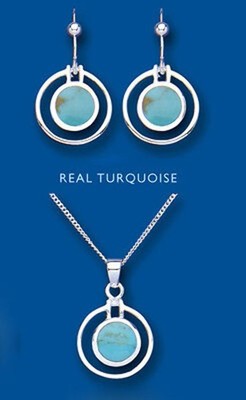 Real Turquoise Pendant and Earrings Set Solid Sterling Silver 925 18" Chain