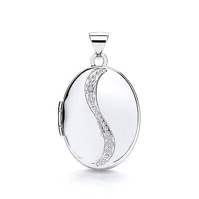 Real Diamond Oval Locket Solid 9ct White Gold Hallmarked 17 x 28mm 18" Chain