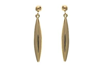 Yellow Gold Plain Bomber Drop Earrings Hallmarked Drops Dangly