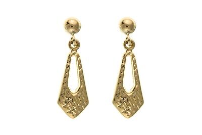 Diamond Cut Backed Drop Earrings 9ct Yellow Gold Drops Dangly Hallmarked