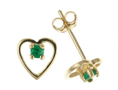 9ct Gold Emerald Heart Stud Earrings Yellow Gold May Birthstone Hallmark