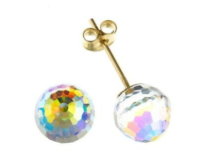 9ct Gold Austrian Crystal Ball Stud Earrings Yellow Gold Stud Hallmarked