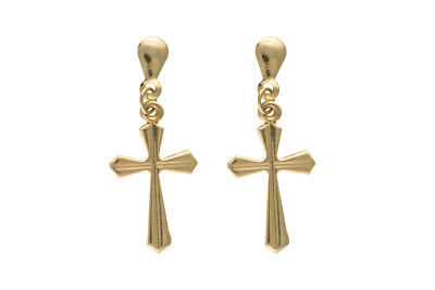 9ct Cross Drop Earrings Yellow Gold Drops Hallmarked Religious