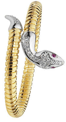 Yellow Gold Snake Bangle on Solid Sterling Silver Hallmarked Wrap Cuff