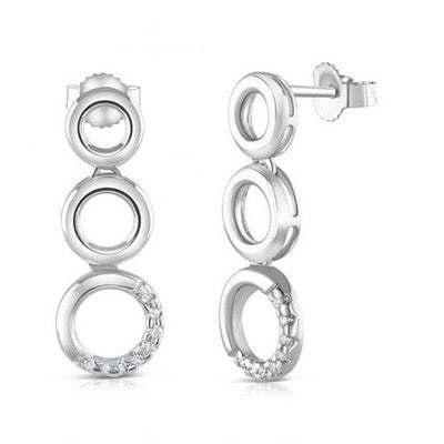 9ct White Gold Triple Circle Drop Earrings Natural Diamond 22mm Dangle