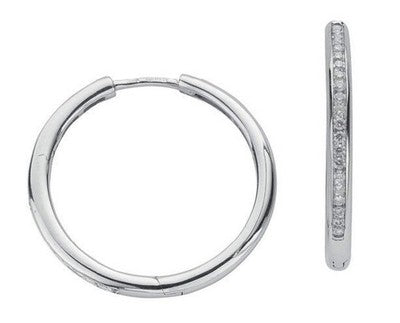 Real Diamond Hoop Earrings 9ct White Gold 27.5mm Diameter 0.50ctw Diamonds
