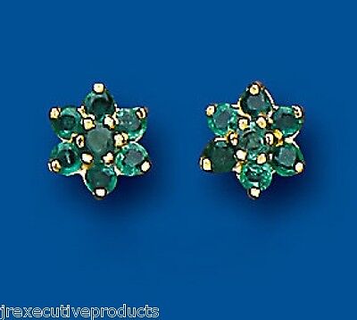 9ct Gold Emerald Cluster Stud Earrings Yellow Gold May Birthstone Hallmark