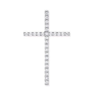 Real Diamond Cross Pendant Necklace 18ct White Gold 18" Chain 0.35ctw Diamonds