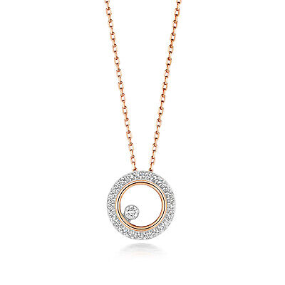 Diamond Circle Necklace Solid 9ct Rose Gold Hallmark 15-16.5" Chain British Made