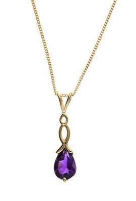 Yellow Gold Amethyst Teardrop Pendant Necklace & Matching Earrings Set