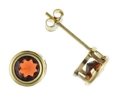 9ct Gold Garnet Stud Earrings 5mm Solitaire Studs Yellow Gold January Birthstone